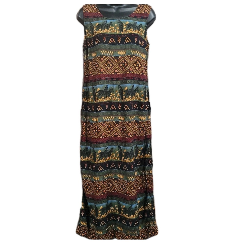 Just In Thyme Zebra Novelty Print Dress Sz 10 Sleeveless Tie Waist Muted Tribal